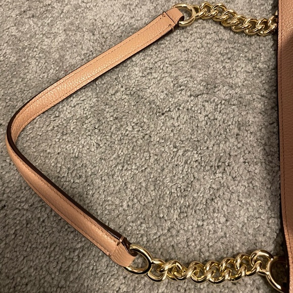 COACH PEBBLED BLUSH NUDE LEATHER LEXI CHAIN SHOULDER BAG W/ FLORAL TRIM #F25884 - Picture 6 of 11